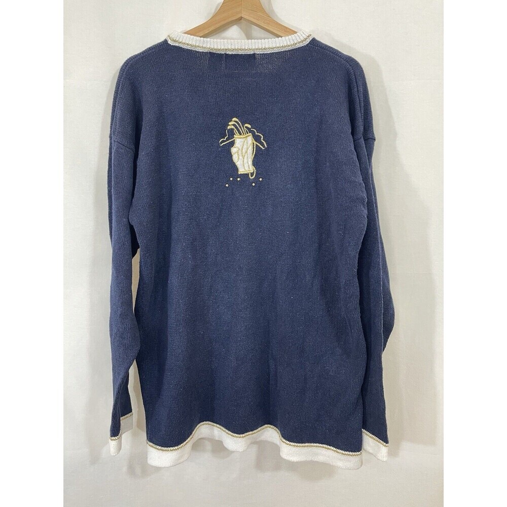 Vtg Par Four Golf Sweater Golfer Embroidered Navy Old Money Ugly Sweater Navy OS - Picture 2 of 14